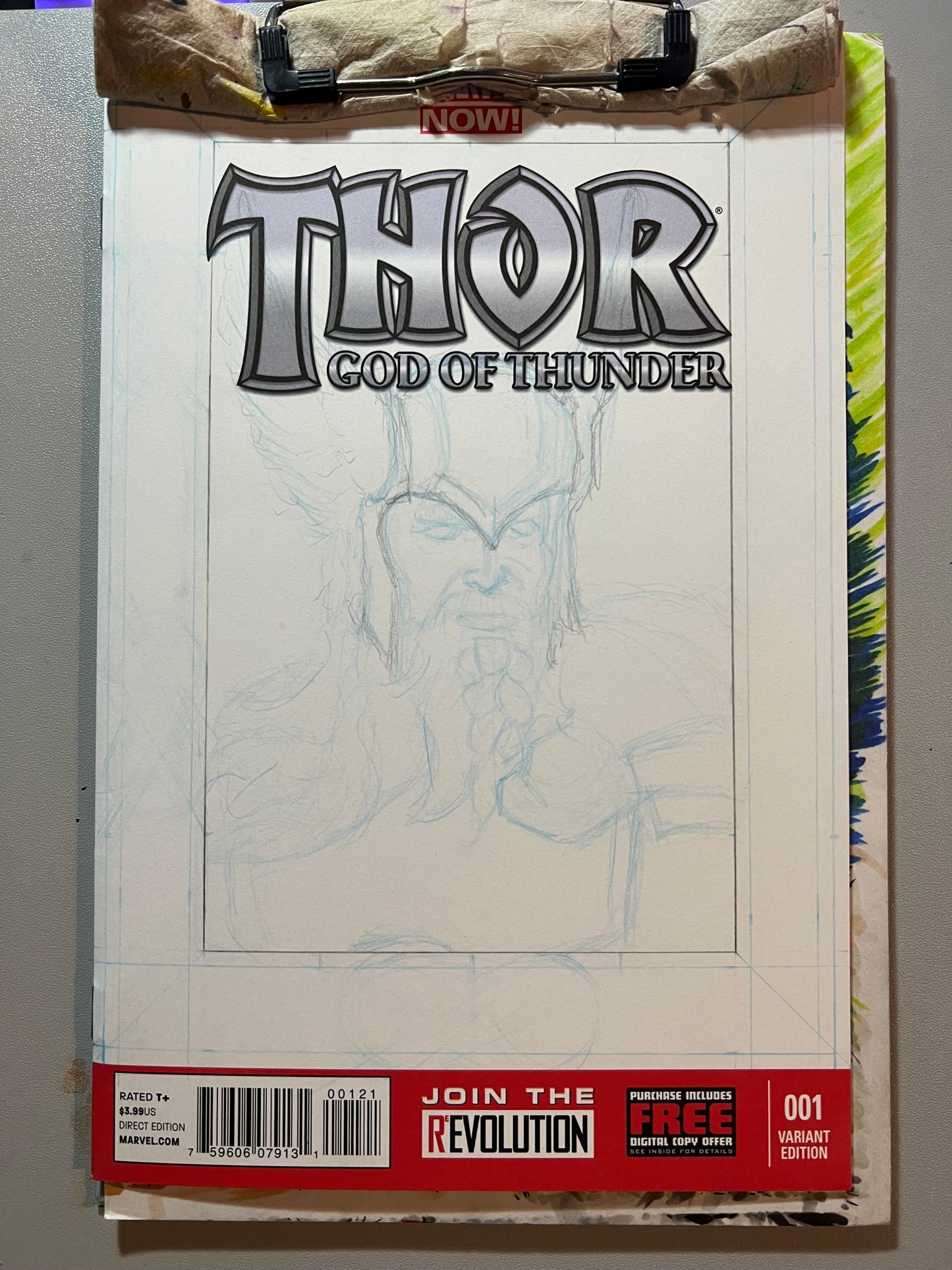 Marvel Comics Thor God of Thunder #1 blank sketch cover variant with Thor drawing