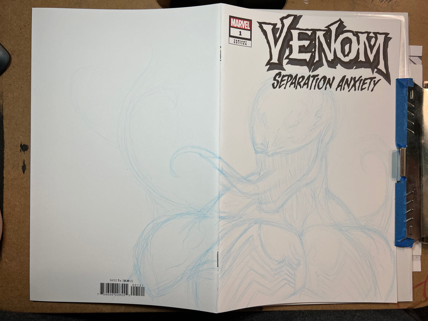 Marvel Comics Venom Separation Anxiety #1 blank sketch cover with Venom Drawing