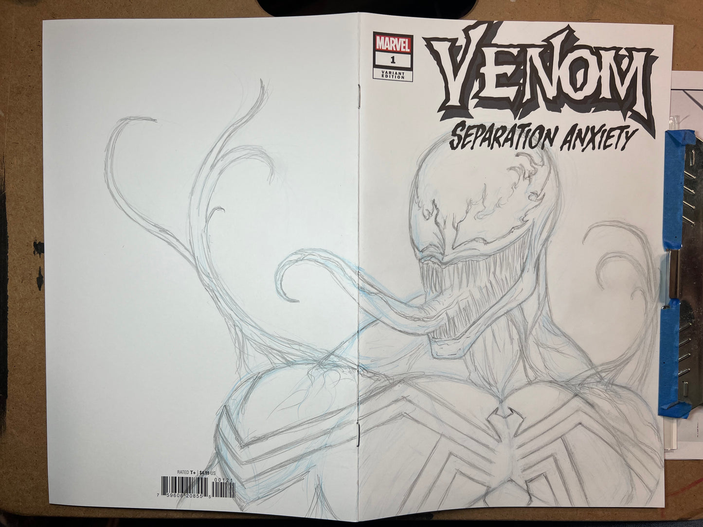 Marvel Comics Venom Separation Anxiety #1 blank sketch cover with Venom Drawing
