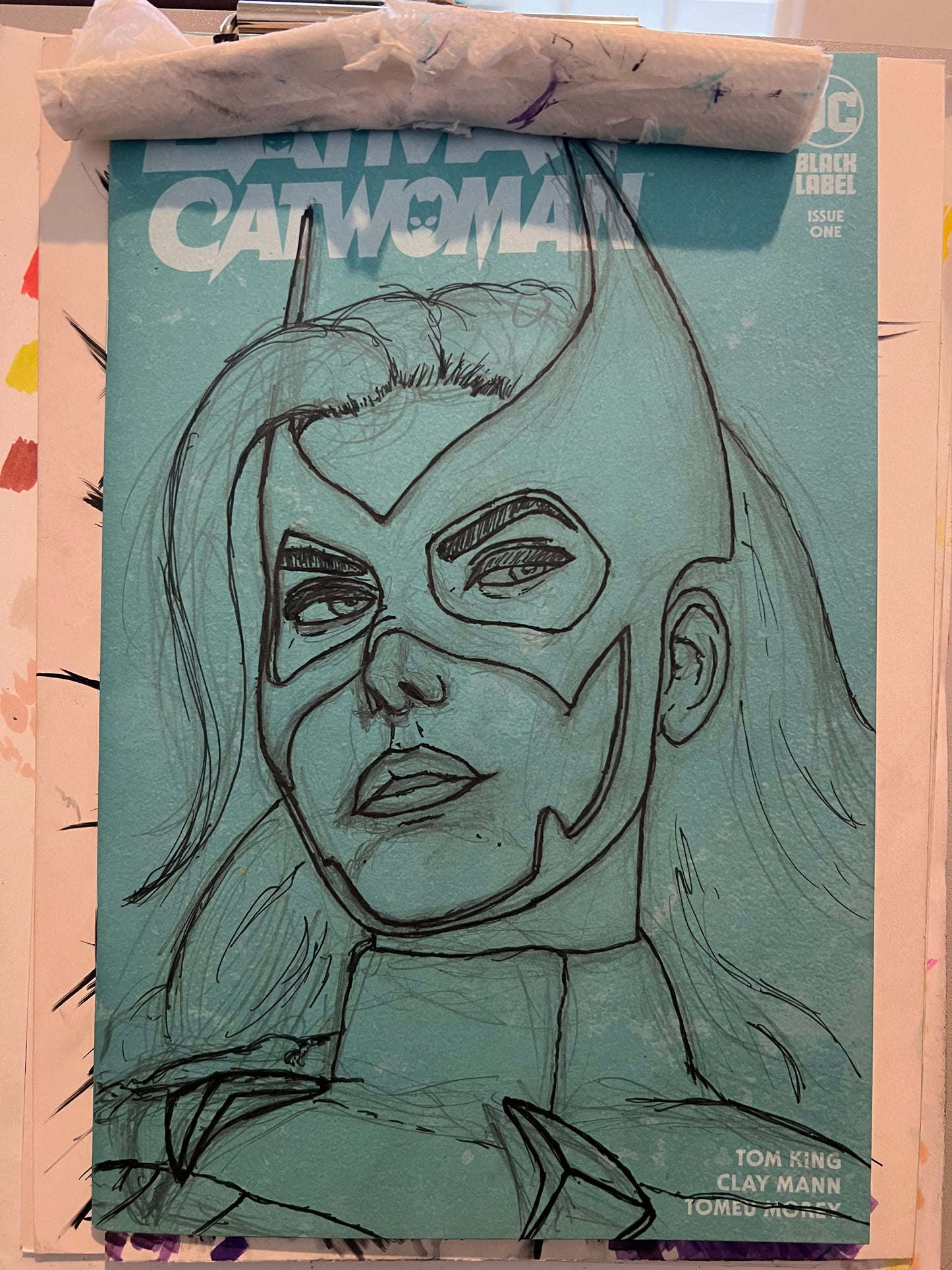 DC Comics Batman #50 blank cover variant with Huntress drawing