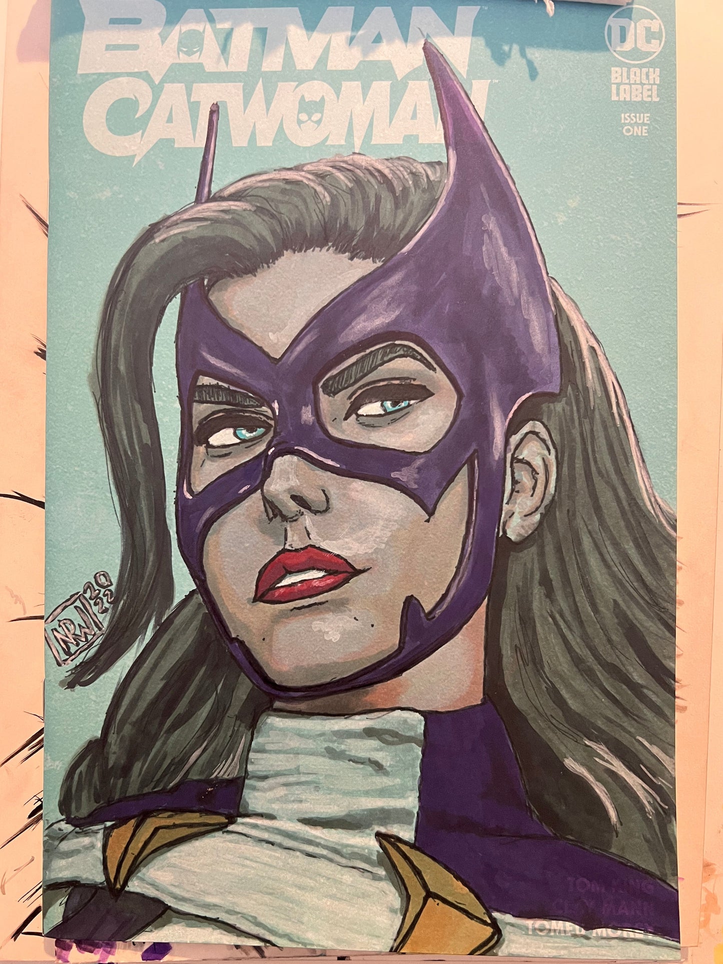 DC Comics Batman #50 blank cover variant with Huntress drawing