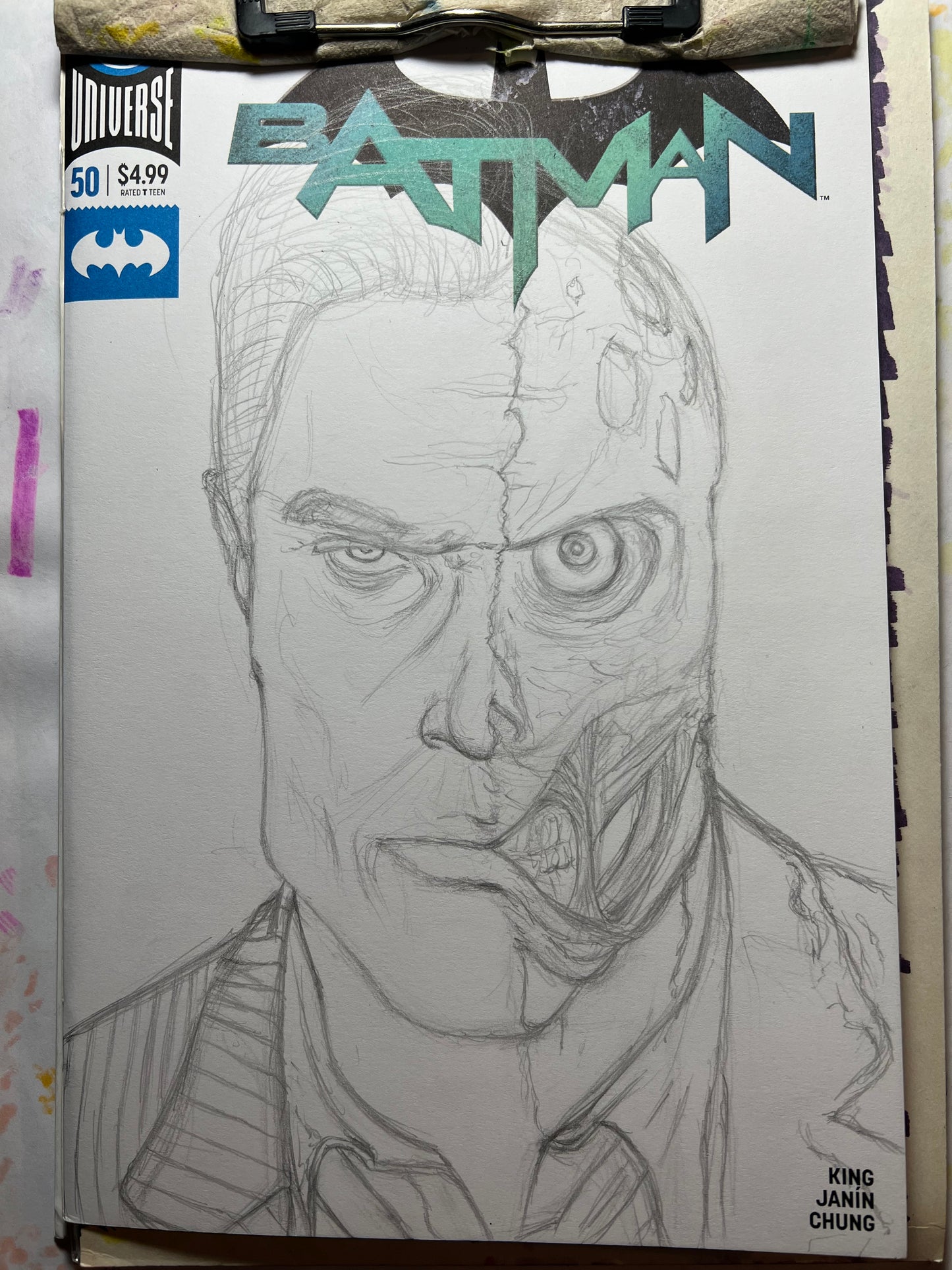 DC Comics Batman #50 blank cover variant with Two-Face drawing