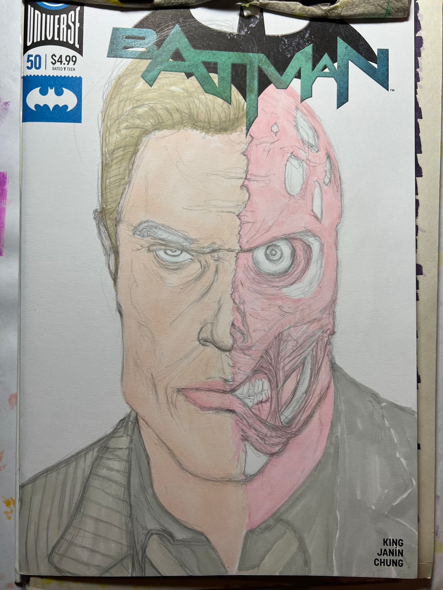DC Comics Batman #50 blank cover variant with Two-Face drawing