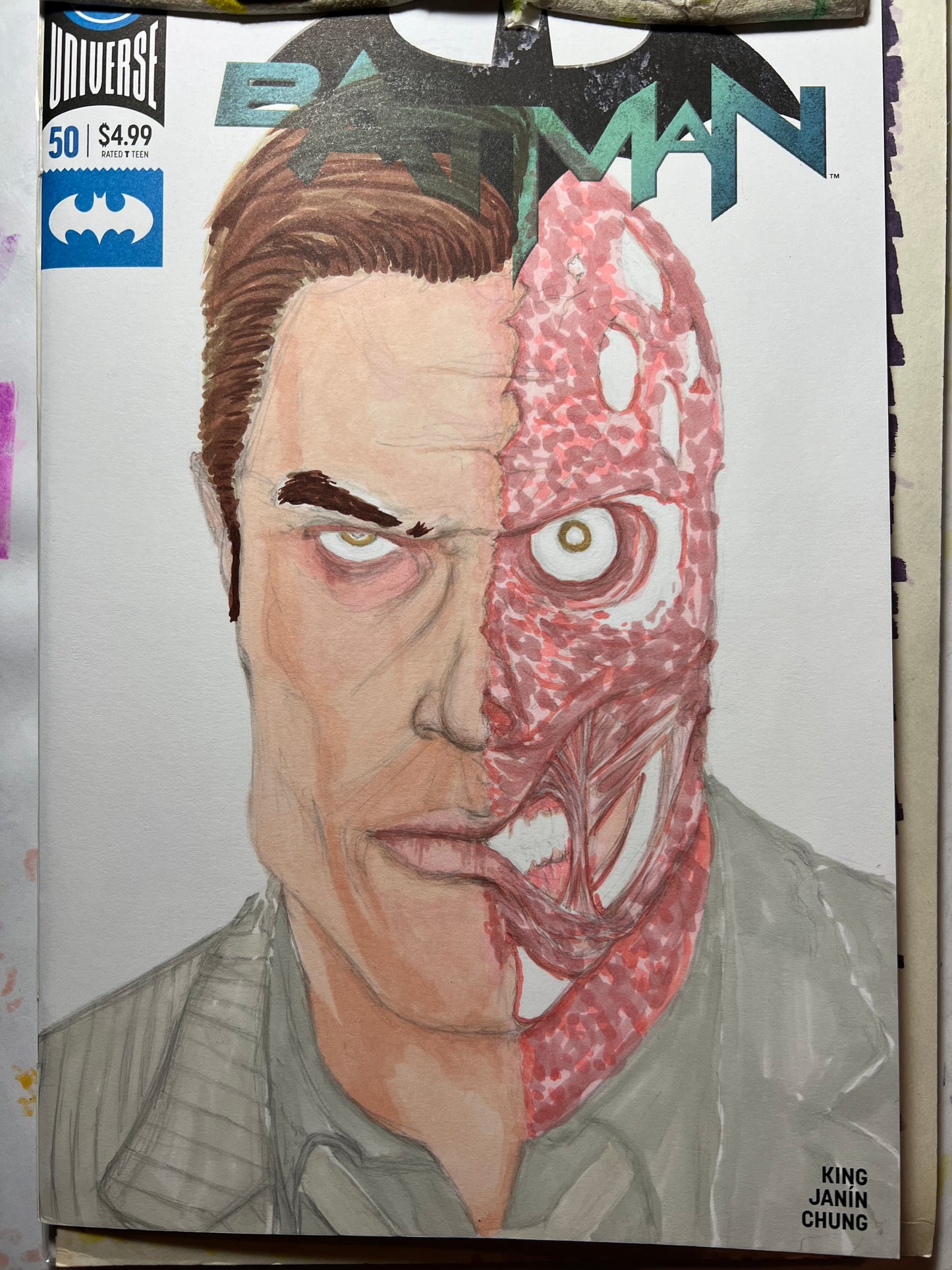 DC Comics Batman #50 blank cover variant with Two-Face drawing