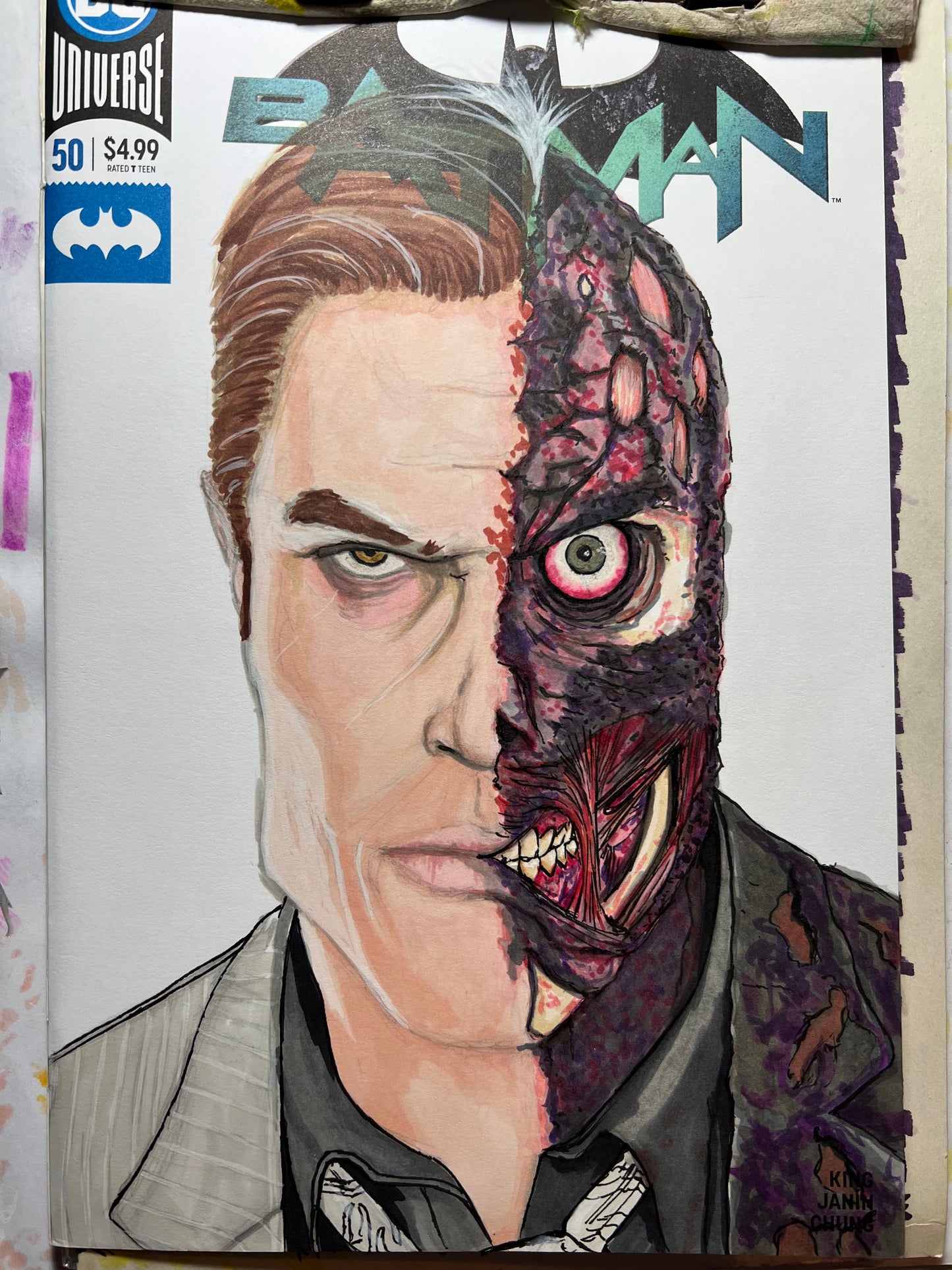 DC Comics Batman #50 blank cover variant with Two-Face drawing