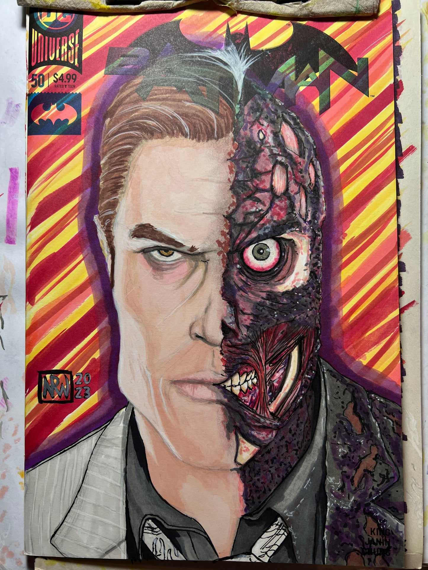 DC Comics Batman #50 blank cover variant with Two-Face drawing
