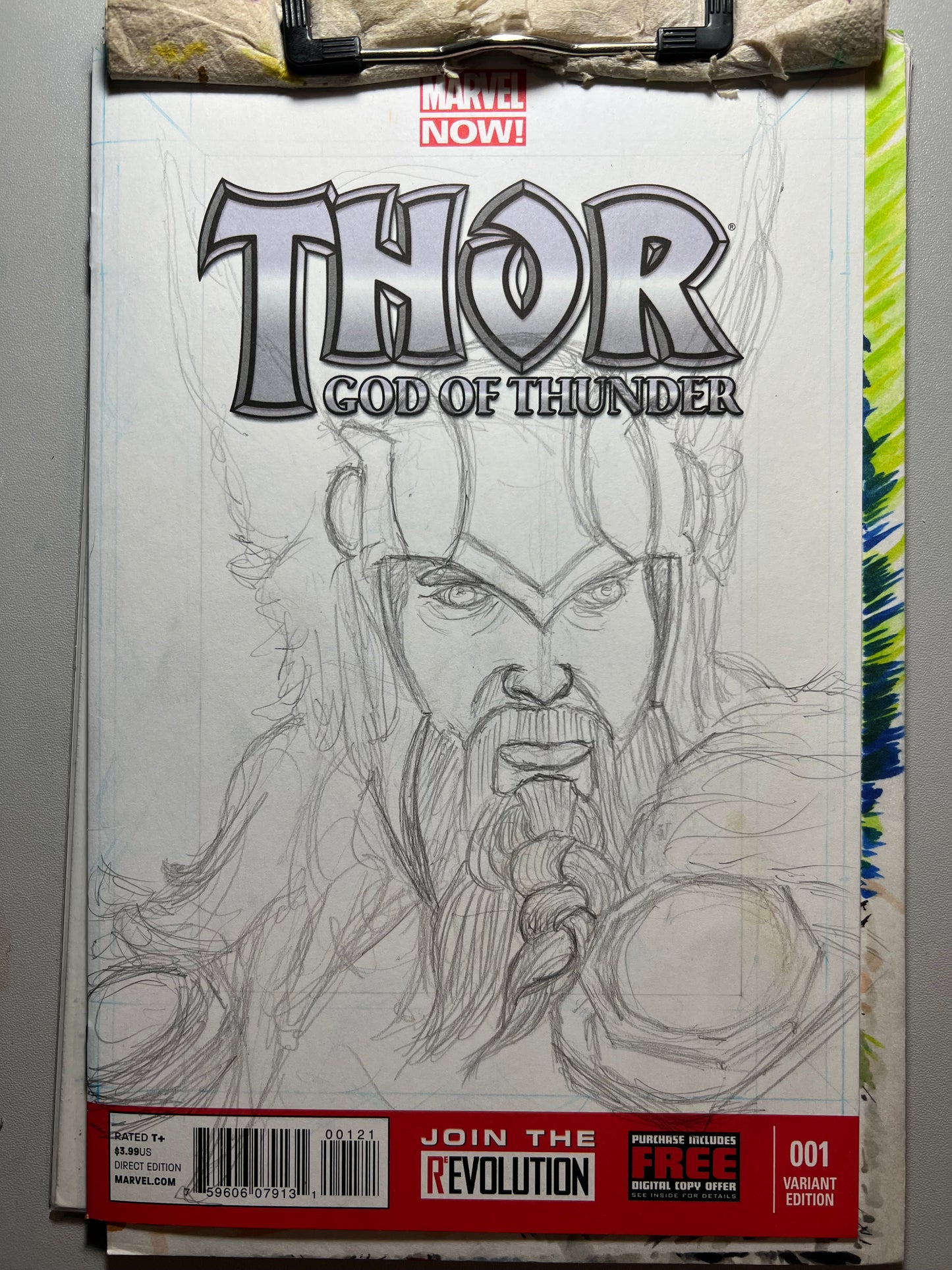 Marvel Comics Thor God of Thunder #1 blank sketch cover variant with Thor drawing