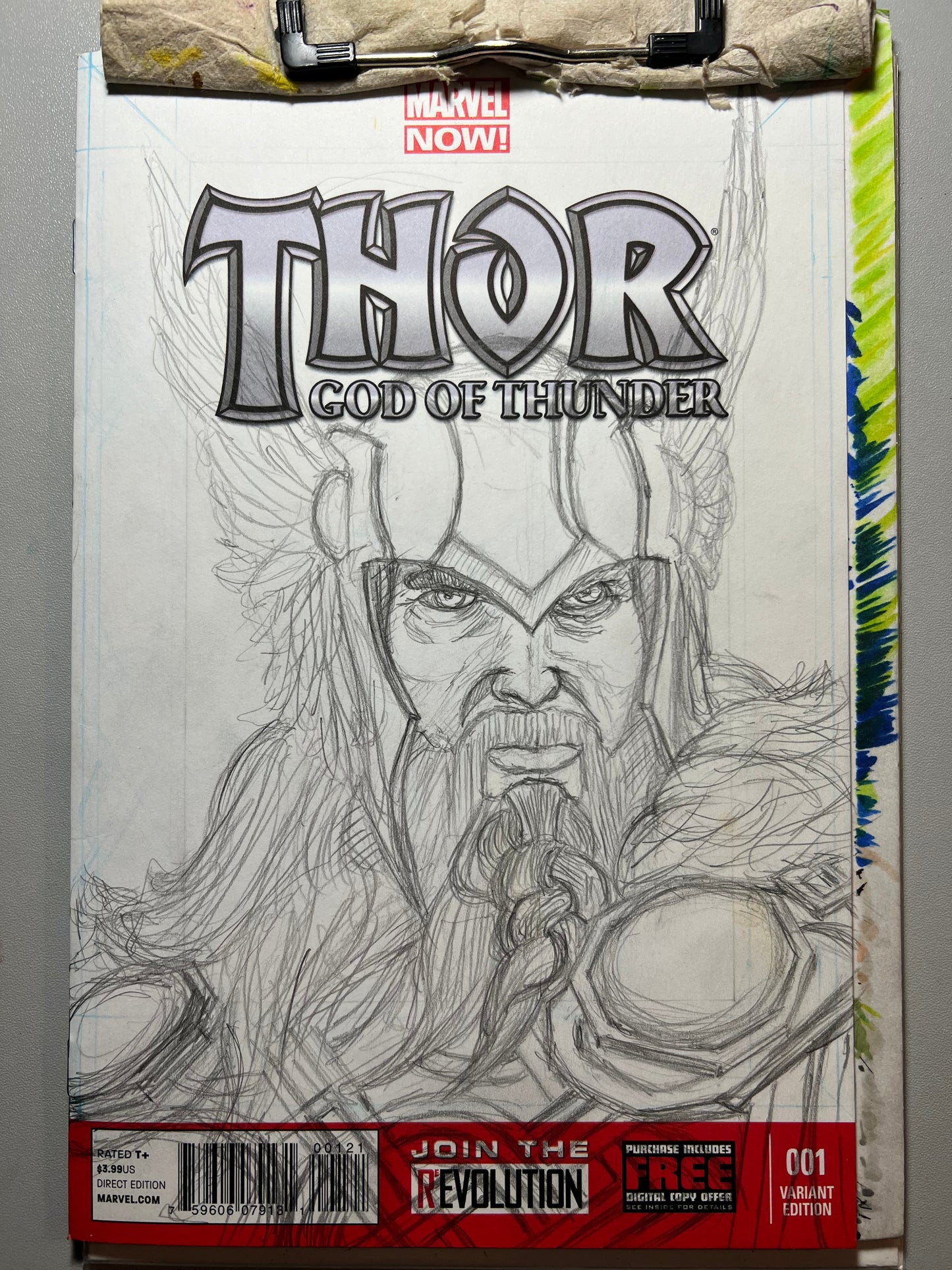 Marvel Comics Thor God of Thunder #1 blank sketch cover variant with Thor drawing