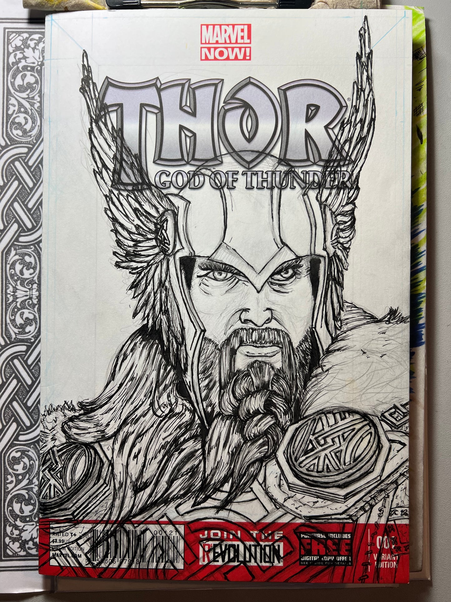 Marvel Comics Thor God of Thunder #1 blank sketch cover variant with Thor drawing