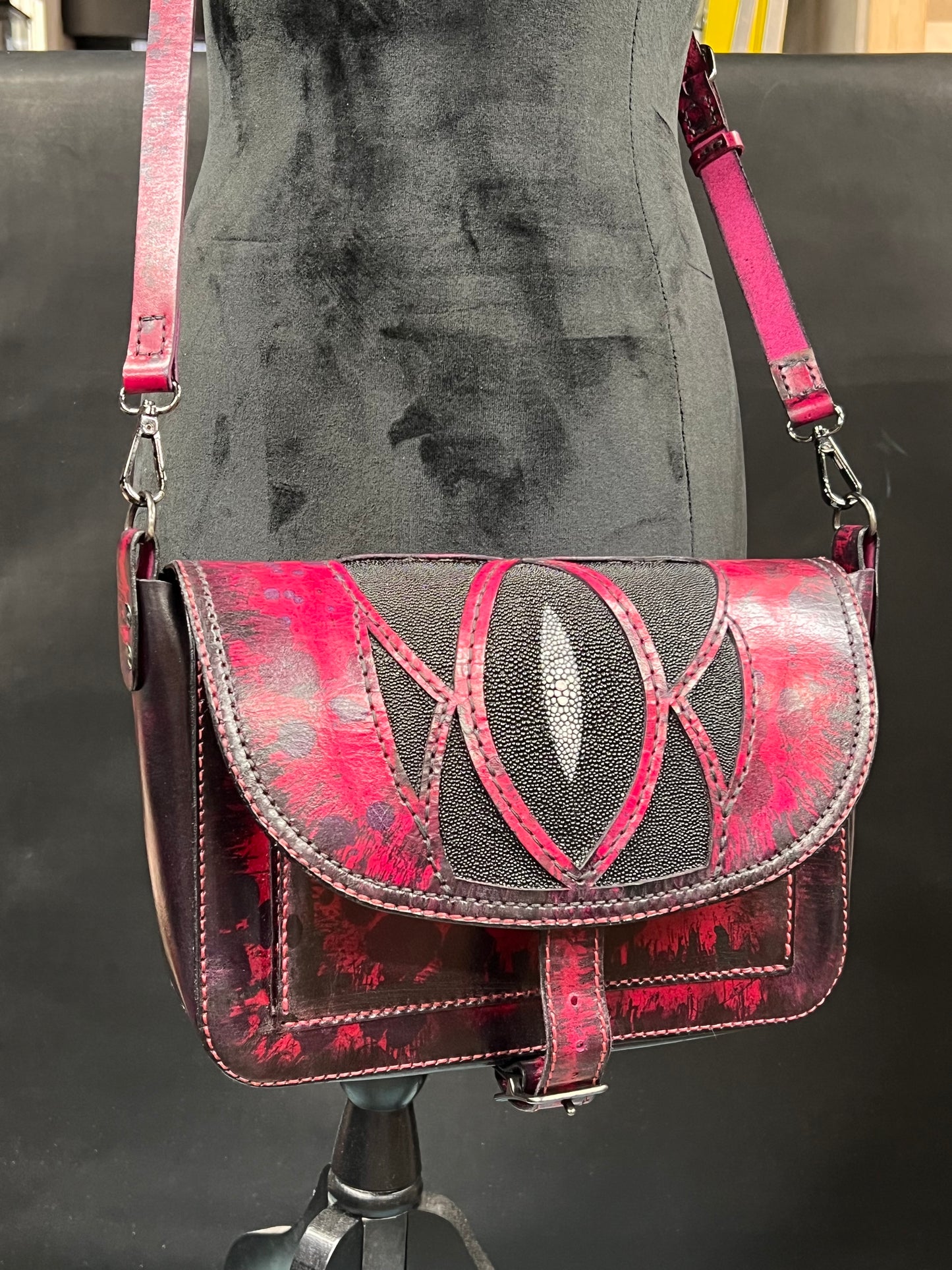 Evil eye stingray leather crossbody purse