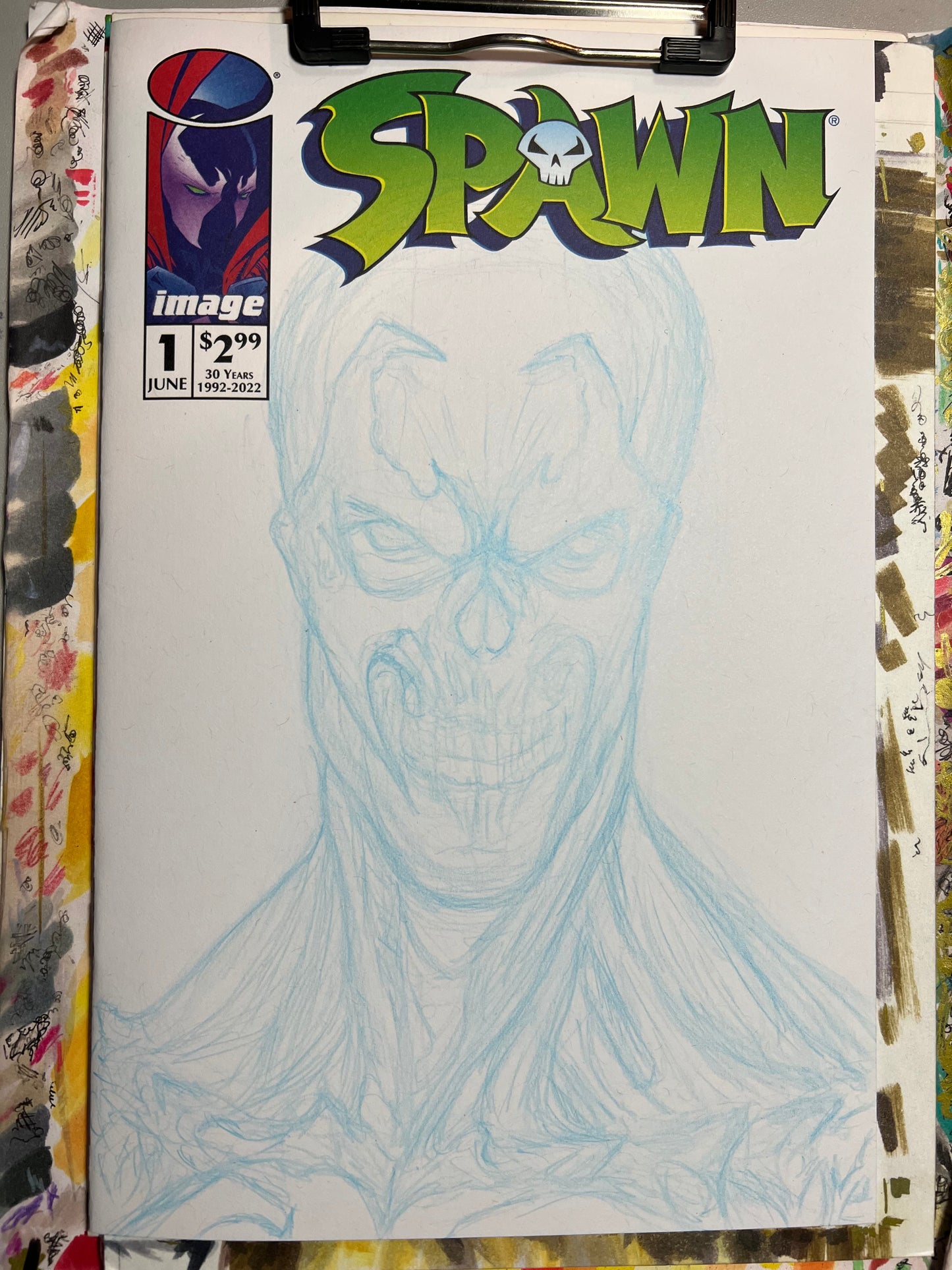 Image Comics Spawn #1 blank cover variant with Spawn drawing