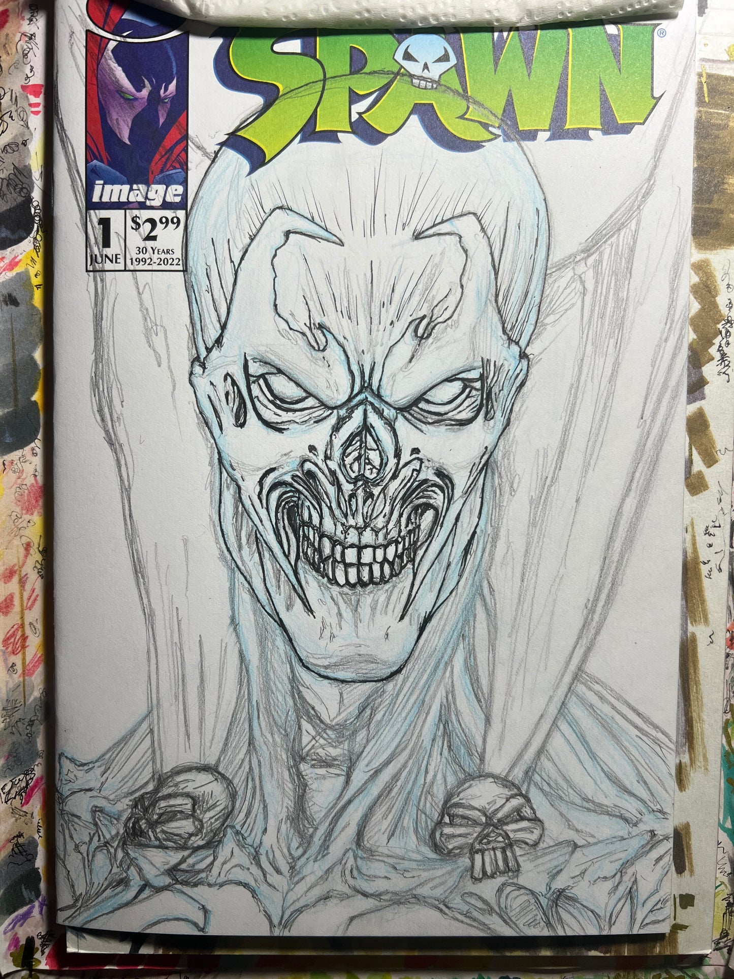 Image Comics Spawn #1 blank cover variant with Spawn drawing