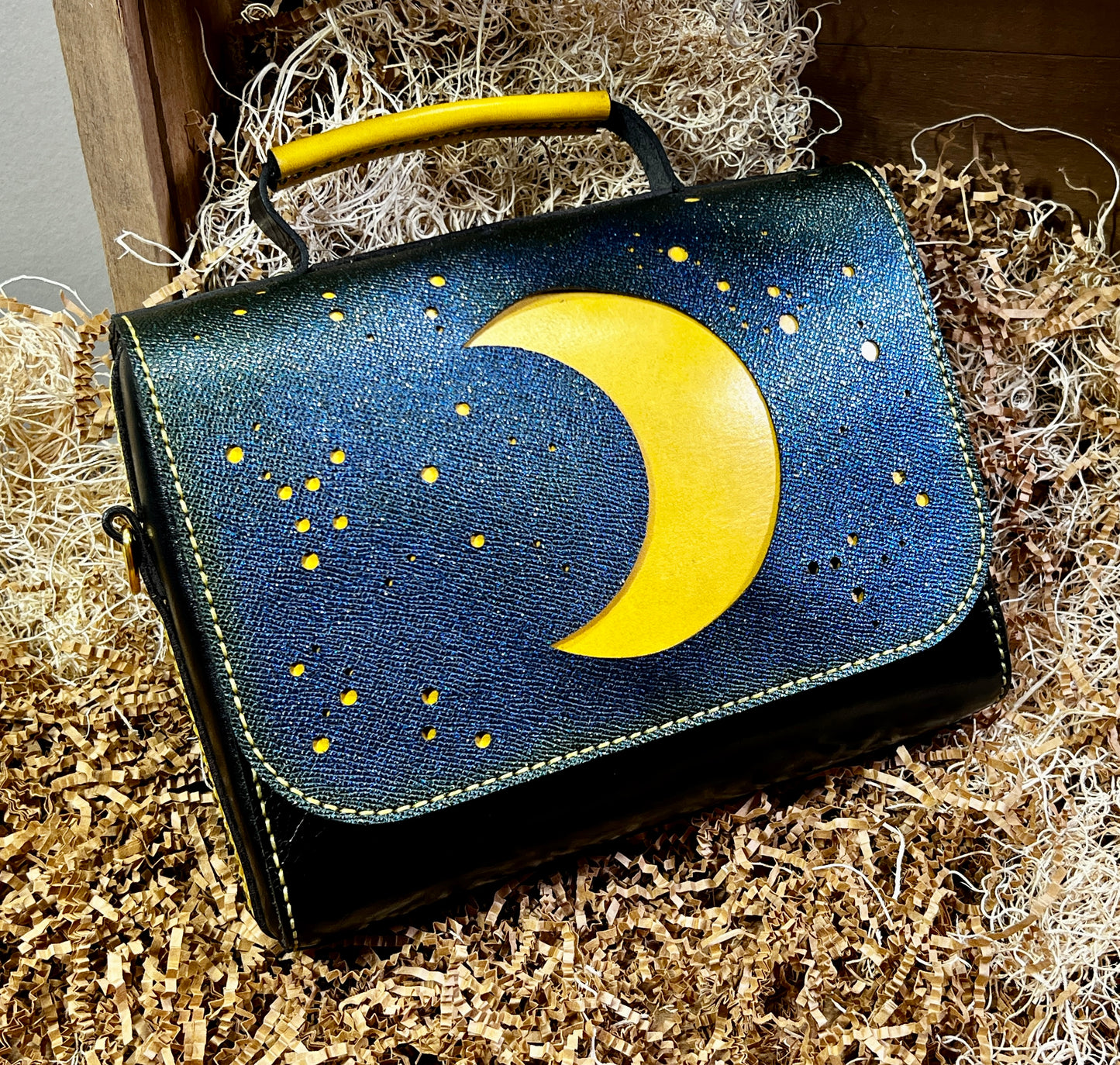 Sun and Moon leather handbag